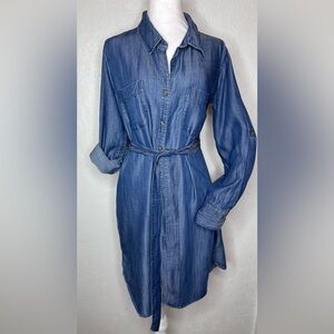 Soft Surroundings Button Down Shirt Dress Blue Tencel Chambray Preppy Casual PM
